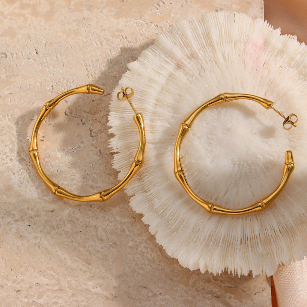 Jewelry - Bamboo Gold Hoops By Raeliv