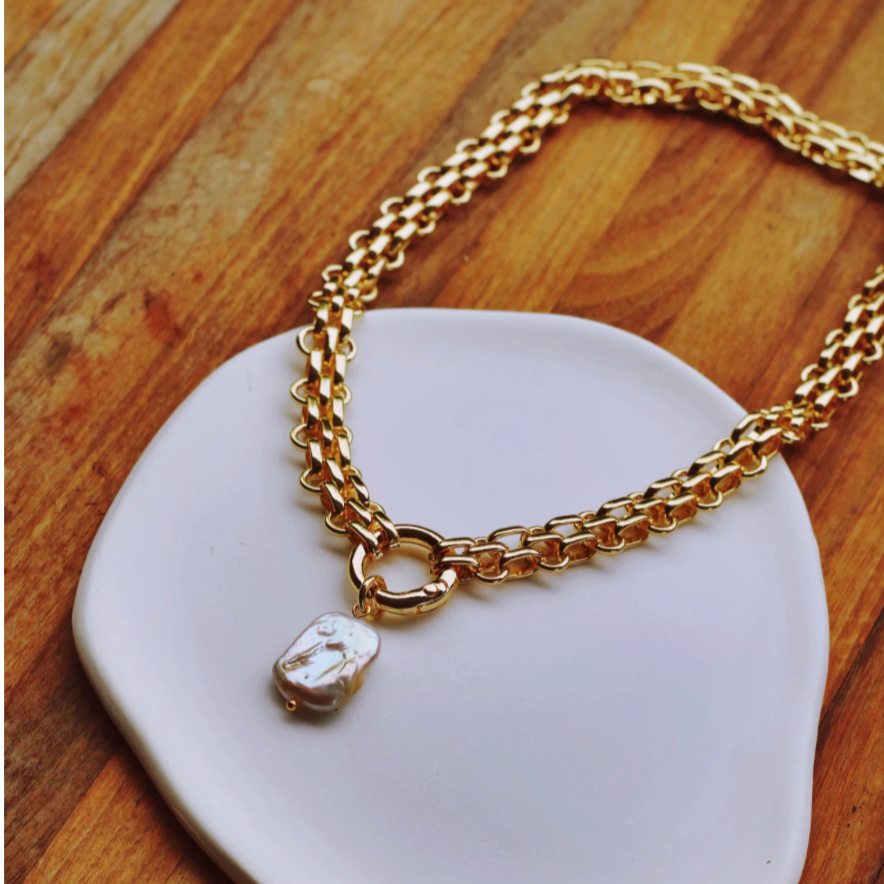 Nora Double Chain Pearl Necklace By Raeliv