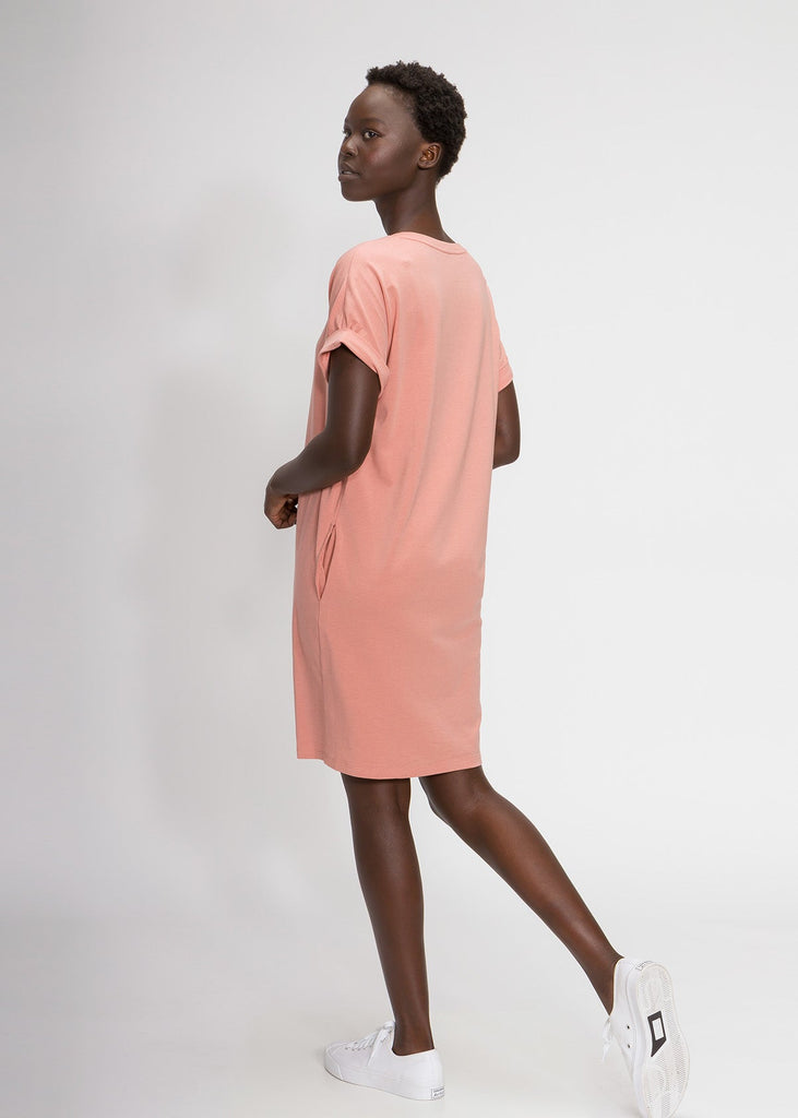Apparel > Clothing > Women > Dresses - Relaxed T-Shirt Dress With Pockets - Dusty Pink