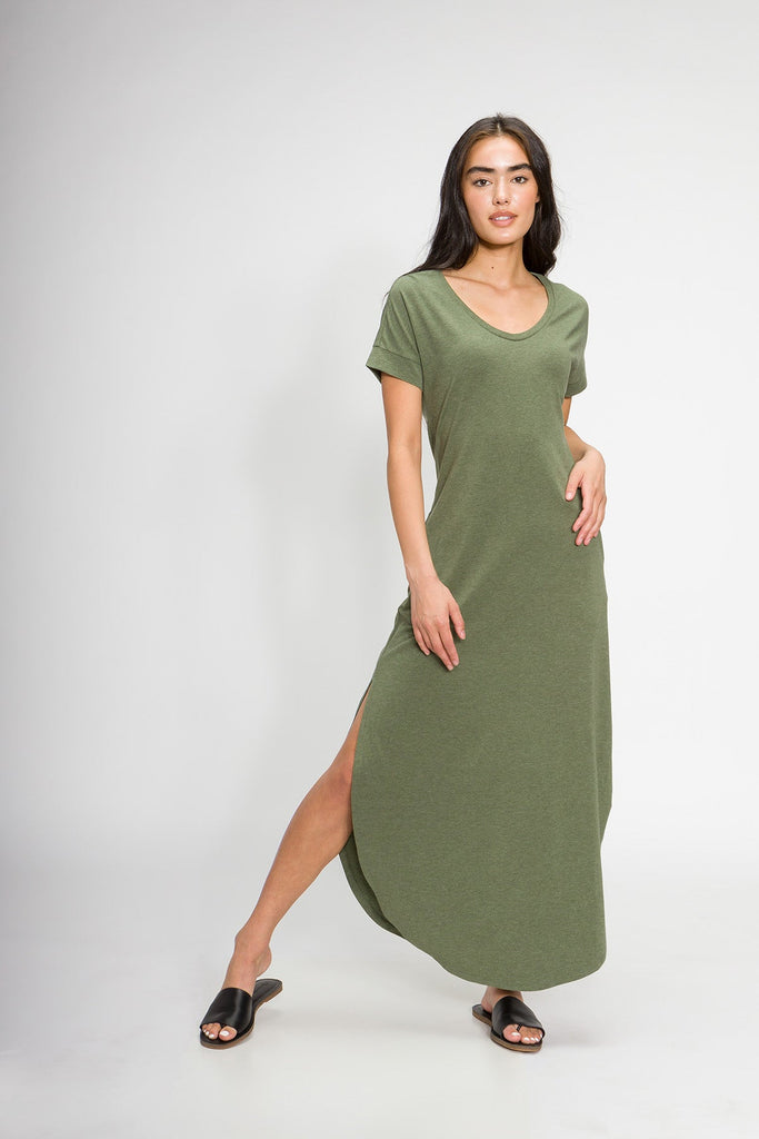 Dress - Women's Maxi T-Shirt Dress With Pockets In Supima Cotton Stretch