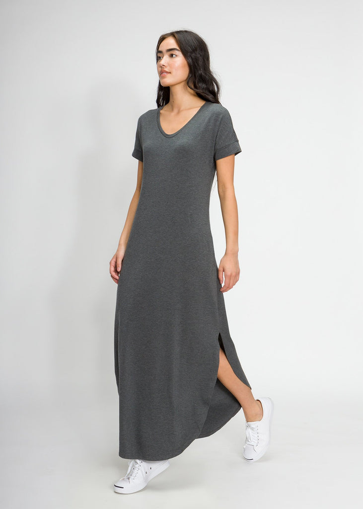 Dress - Women's Maxi T-Shirt Dress With Pockets In Supima Cotton Stretch