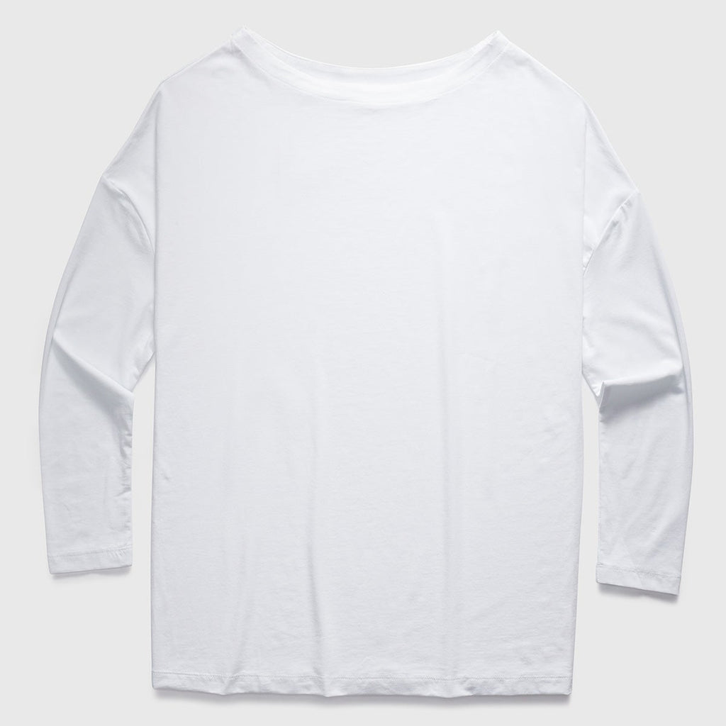 Long-sleeve Shirt - Women's Oversized Long Sleeve Boatneck T-Shirt In Supima Cotton Stretch