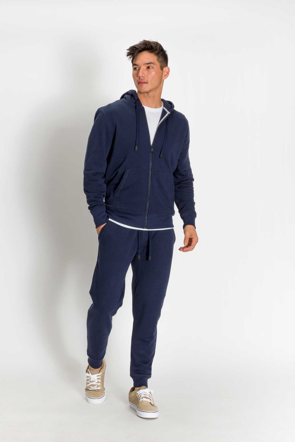 Sweatshirt and Sweatpants - Men's Classic Full Zip Hoodie and Jogger Sweatpants in Light Grey