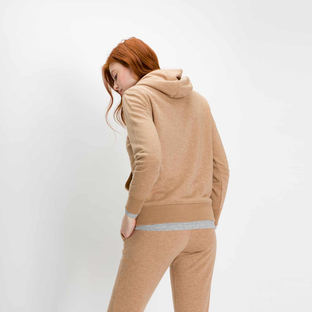 Sweatshirt - Women's Classic Hoodie in Camel on model from back