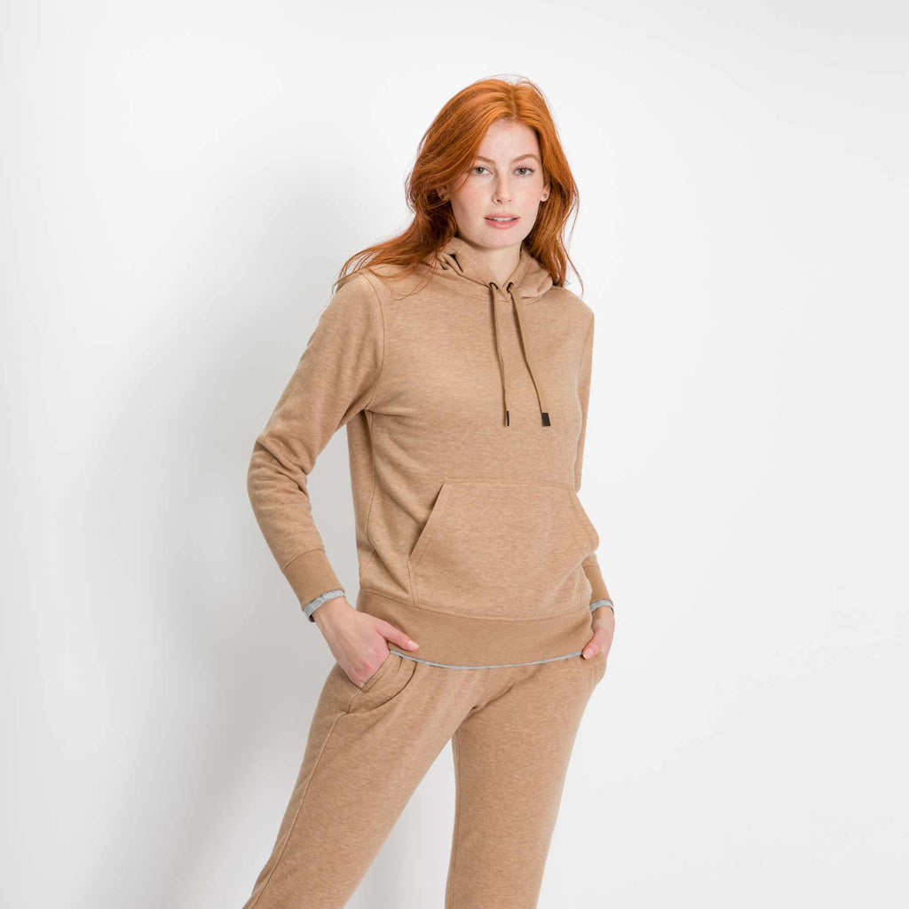Sweatshirt - Women's Classic Hoodie in Camel on model facing front